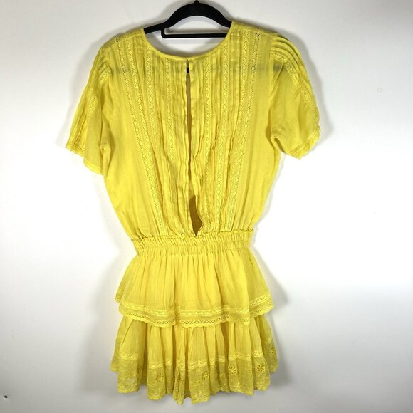 Karina Grimaldi Dress Women S Yellow Flutter‎ Sleeve Tiered Ruffle Tassel Mini - Picture 7 of 9
